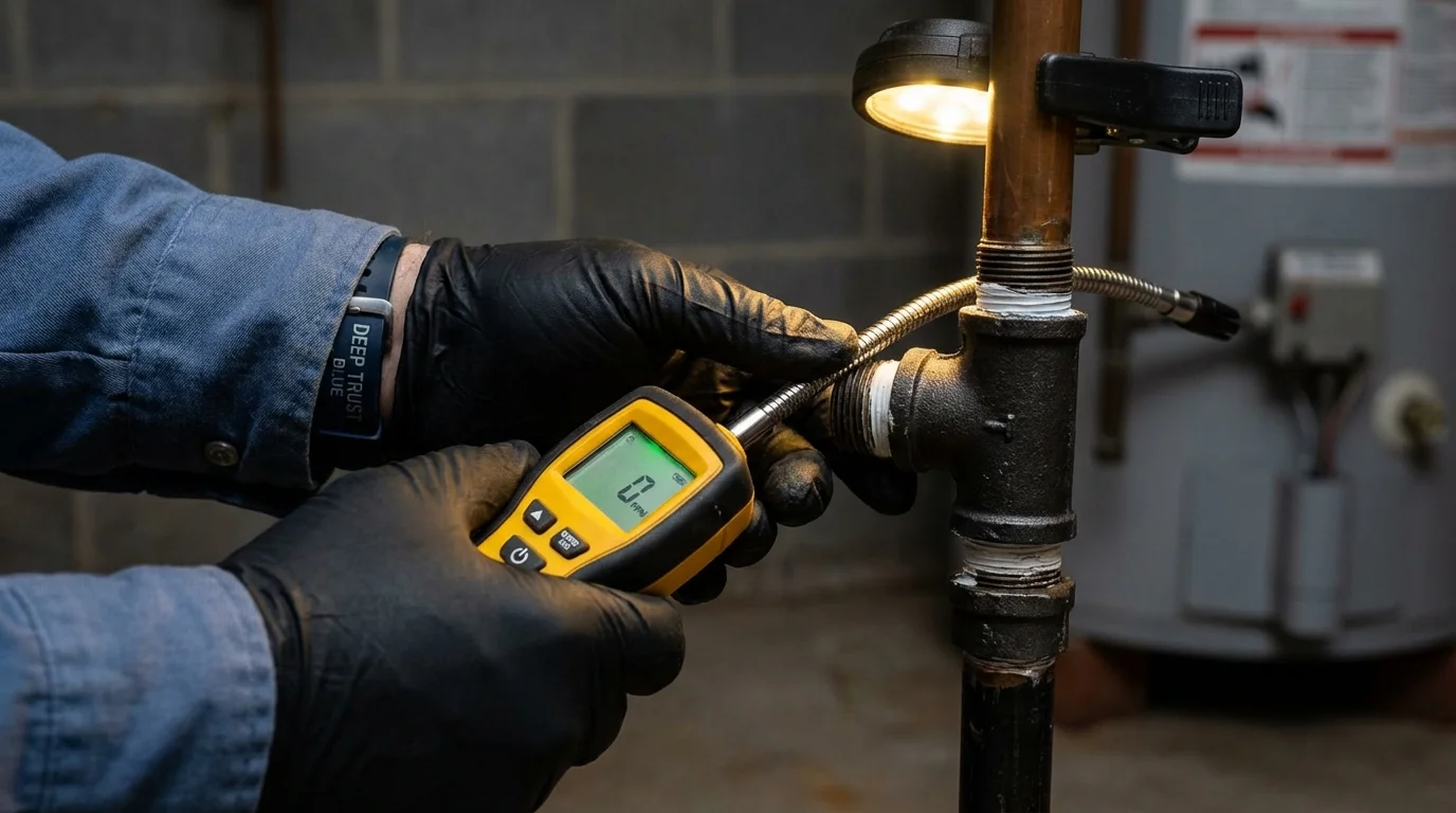 Gas leak detection with electronic sniffer by Johns Plumbing LLC in La Crescent